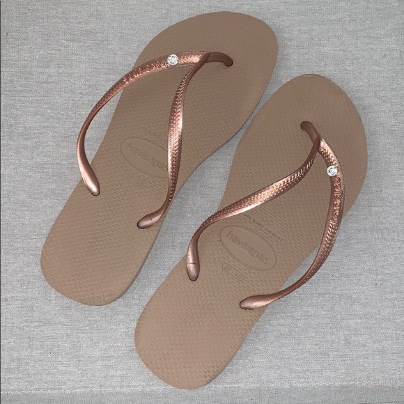 Havaianas Shoes - Havaianas Rose Gold Crystal Flip Flops Havaianas Shoes - Havaianas Rose Gold Crystal Flip Flops